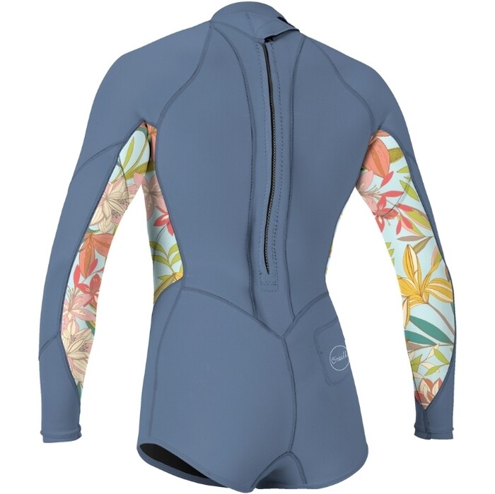 2024 O'Neill Girls Bahia 2/1mm Back Zip Long Sleeve Shorty Wetsuit 5411 - Infinity / Dahlia